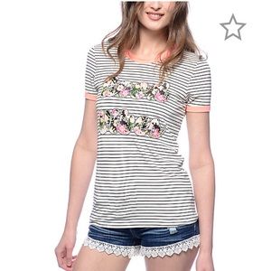 Workshop Good Vibes Floral Stripe Ringer T-Shirt
